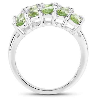 3.45 Ct Oval Green Peridot Prong Silver Cluster Ring