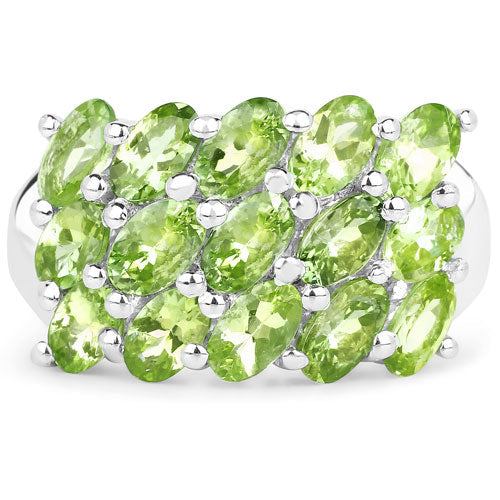3.45 Ct Oval Green Peridot Prong Silver Cluster Ring