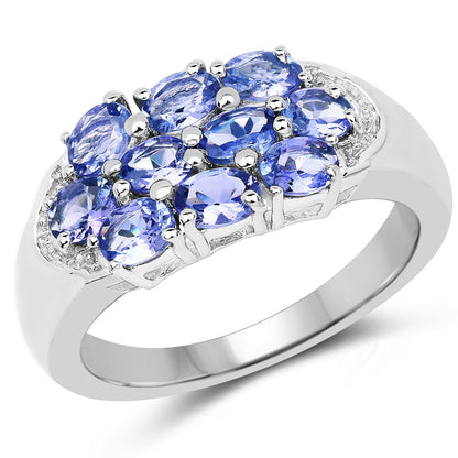 1.70 Ct Oval Violet Tanzanite Prong Silver Cluster Ring