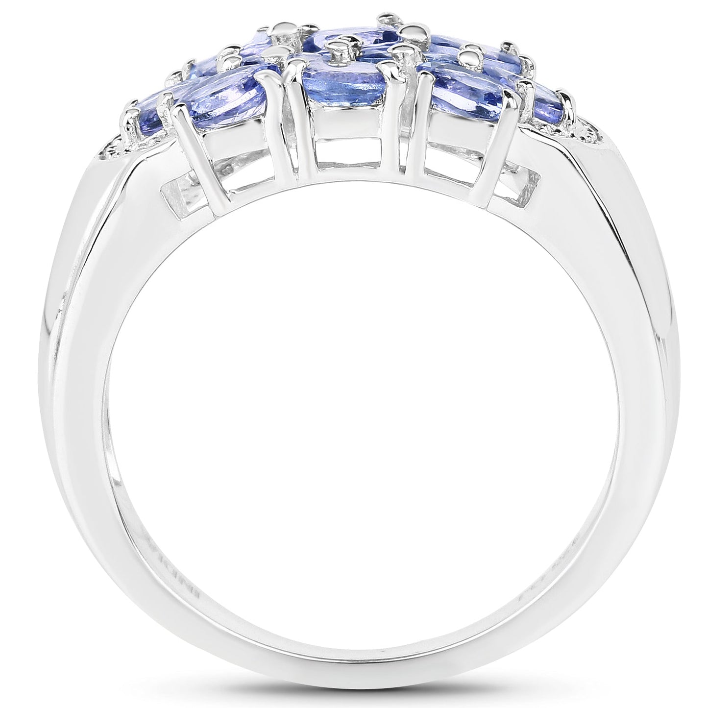 1.70 Ct Oval Violet Tanzanite Prong Silver Cluster Ring