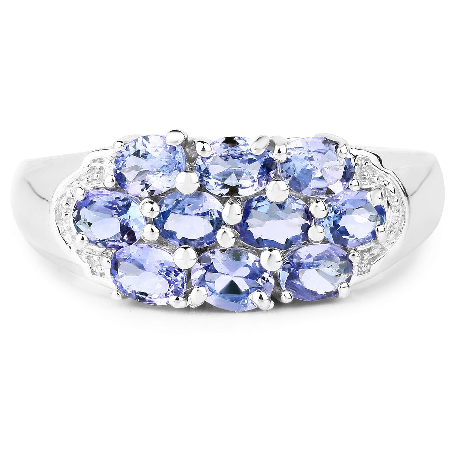 1.70 Ct Oval Violet Tanzanite Prong Silver Cluster Ring