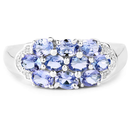 1.70 Ct Oval Violet Tanzanite Prong Silver Cluster Ring