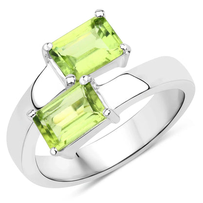 2.00 Ct Octagon Green Peridot Prong Silver Bypass Ring