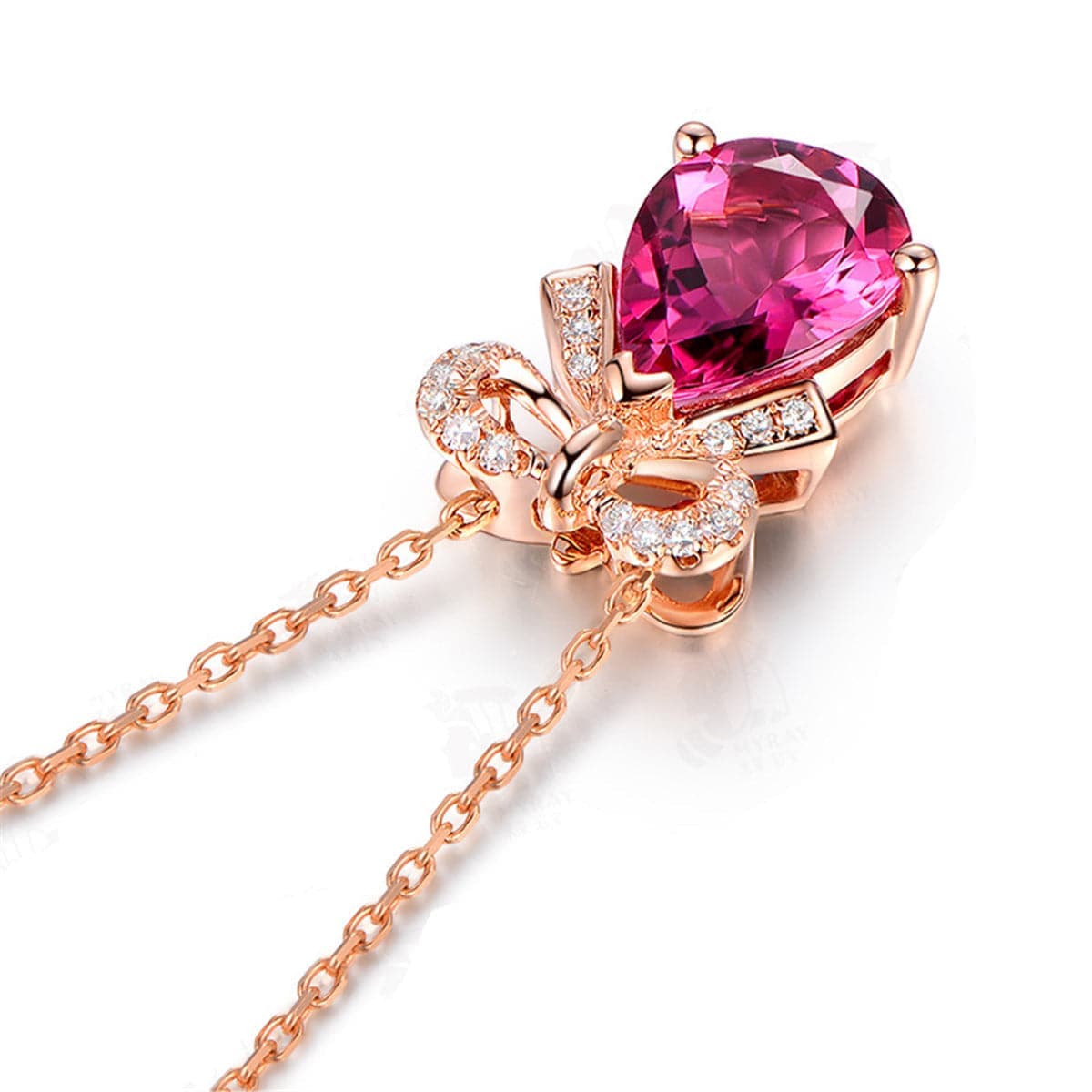 Red Crystal & Cubic Zirconia Rose Goldtone Bow Pendant Necklace