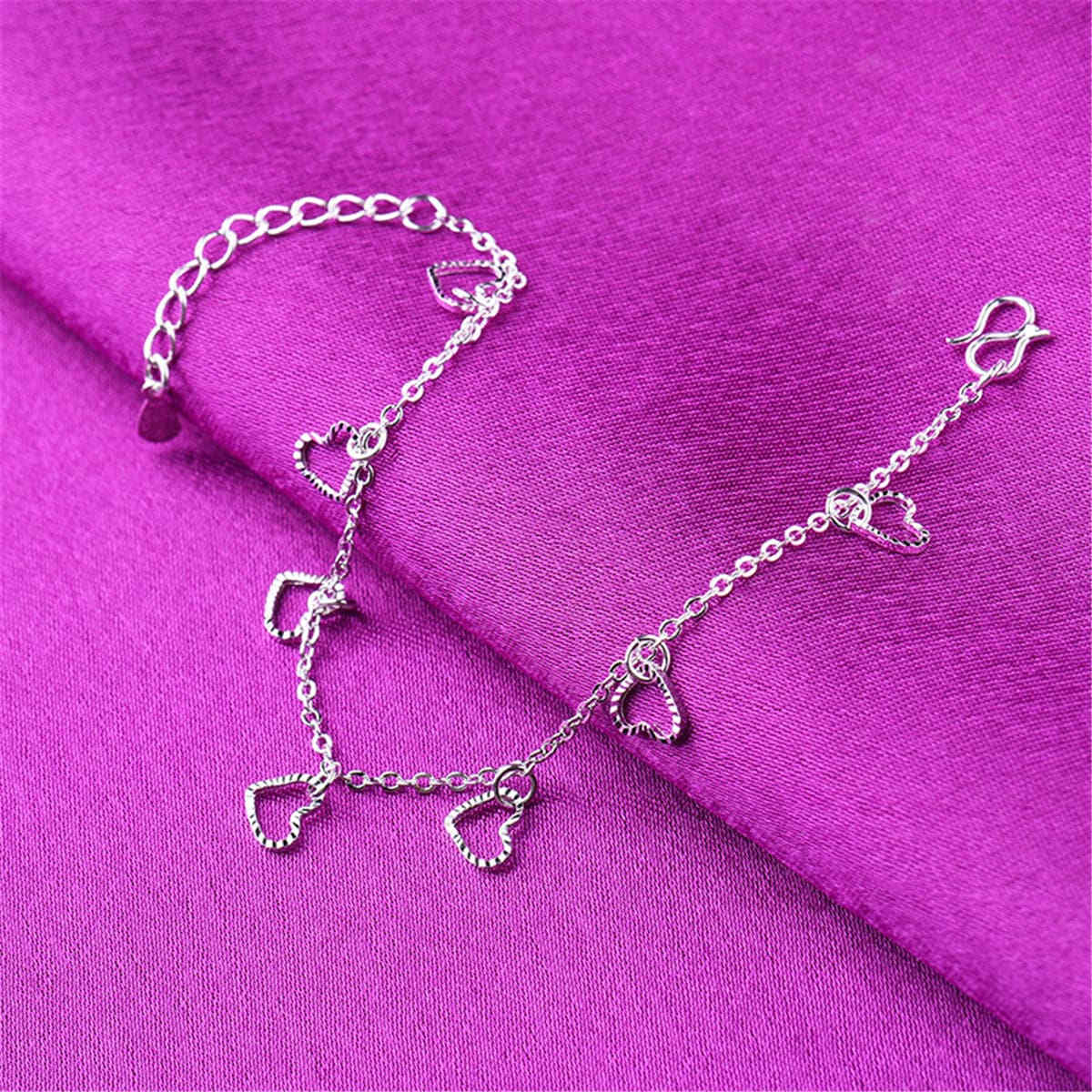 Silvertone Open Heart Station Anklet-3