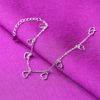 Silvertone Open Heart Station Anklet-3