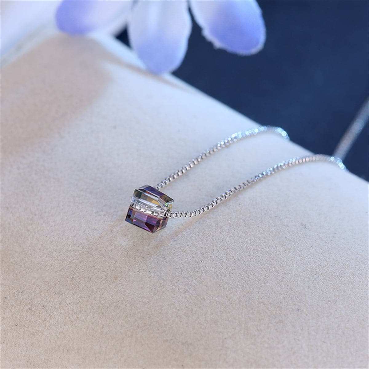 Crystal & Silvertone Pendant Necklace