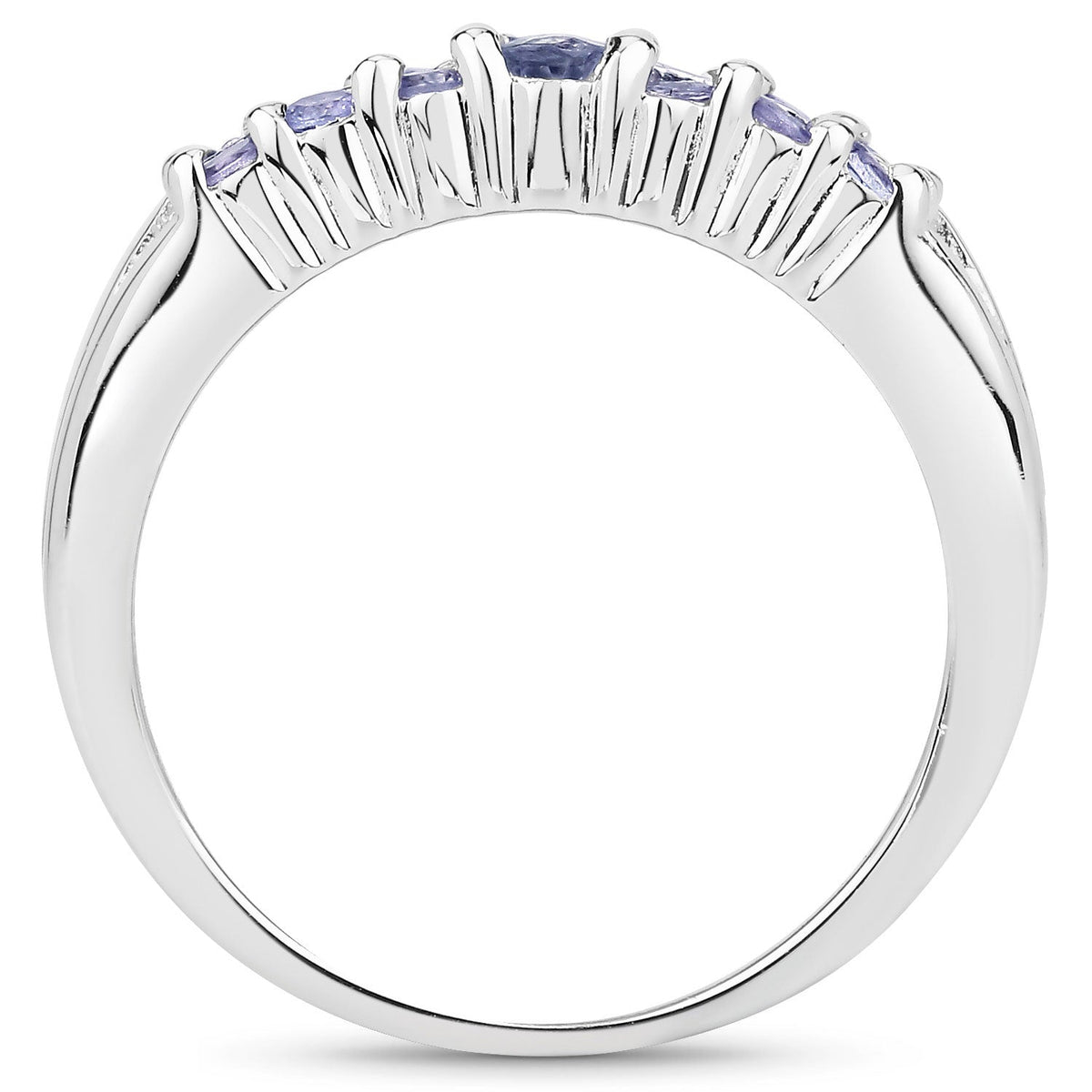 0.57 Cttw Round Violet Tanzanite and Diamond Rhodium over Silver Multi Row Wide Band Ring