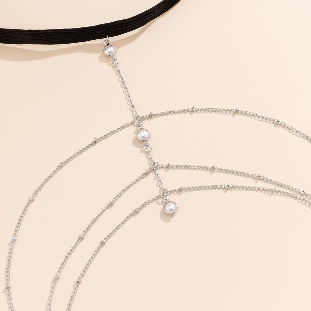 Pearl & Silvertone Chevron Layered Leg Chain