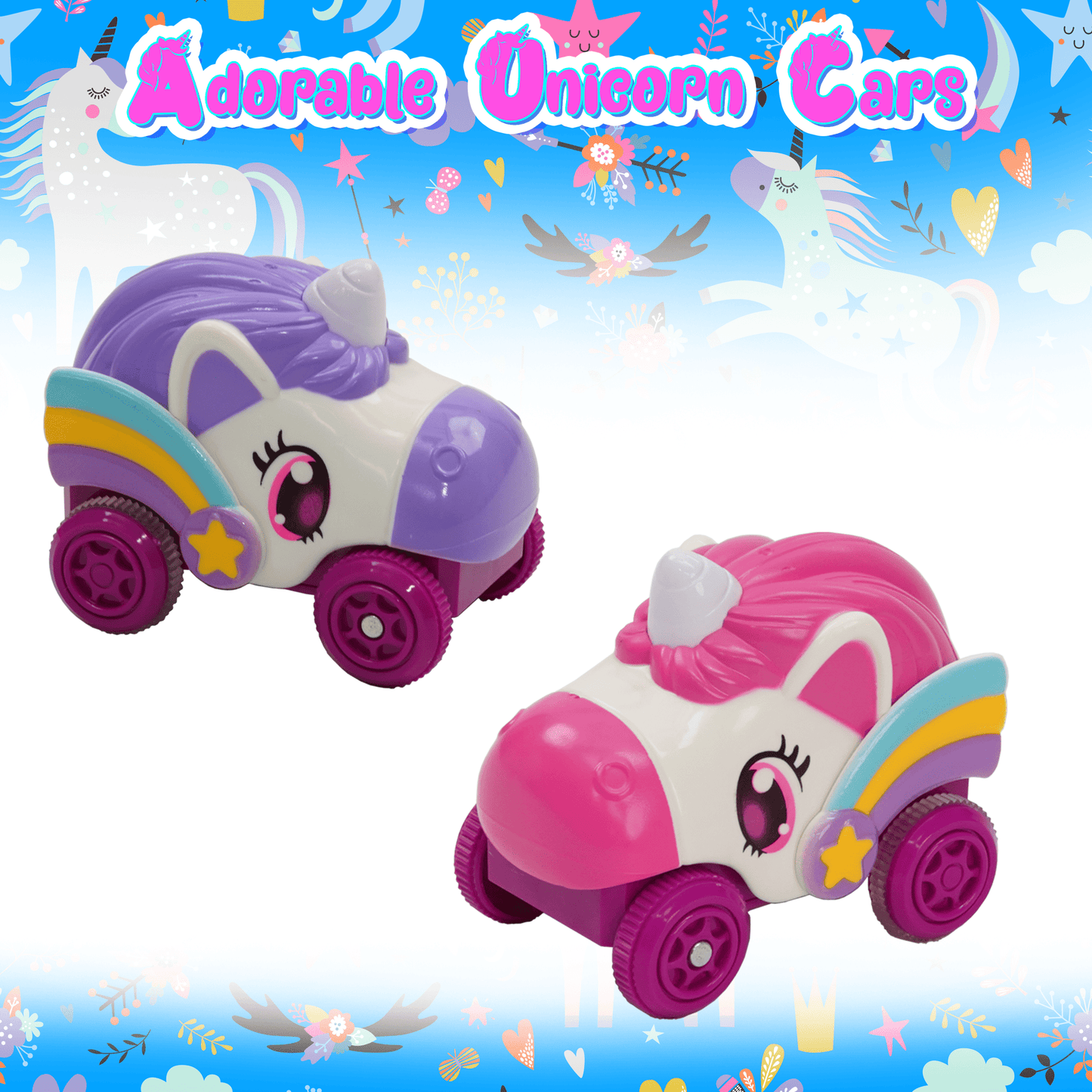 Pink, purple and white tracks and cars-