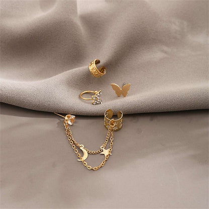 Cubic Zirconia & Goldtone Celestial Butterfly Ear Cuff Set