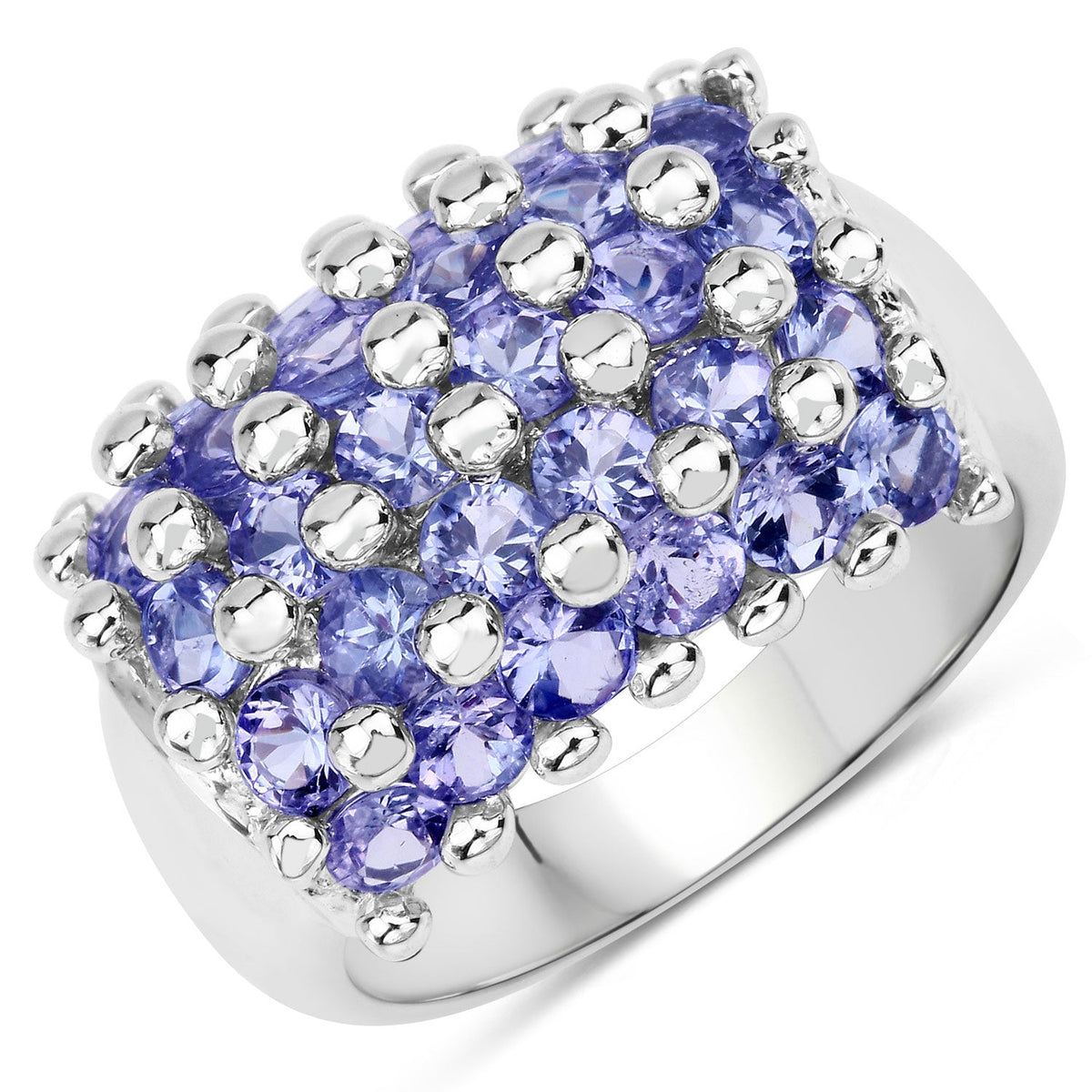 3.00 Cttw Round Violet Tanzanite Cluster Rhodium over Silver Wide Band Cluster Ring