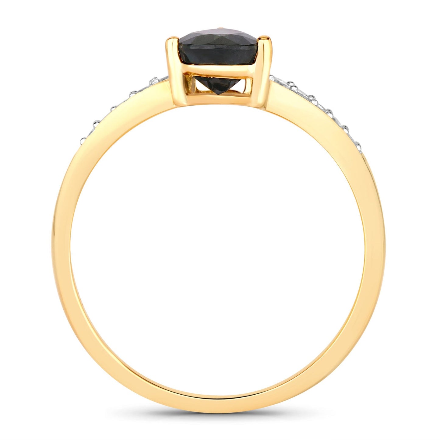 0.89ct Pear Blue Sapphire and White Diamond Prong 14K Yellow Gold Bypass Pave Band Ring