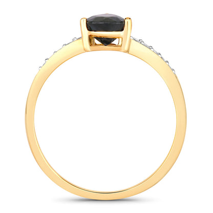 0.89ct Pear Blue Sapphire and White Diamond Prong 14K Yellow Gold Bypass Pave Band Ring