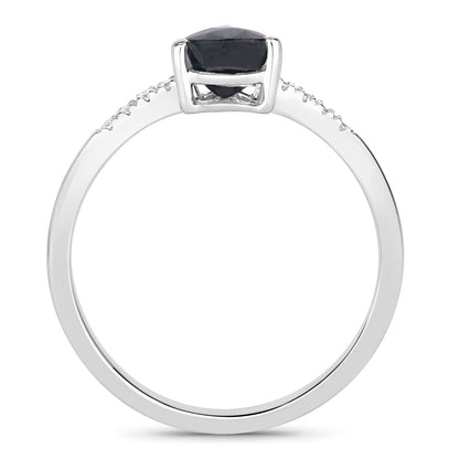 0.86ct Pear Blue Sapphire and Diamond Prong Bridge 14K White Gold Teardrop Pave Band Ring