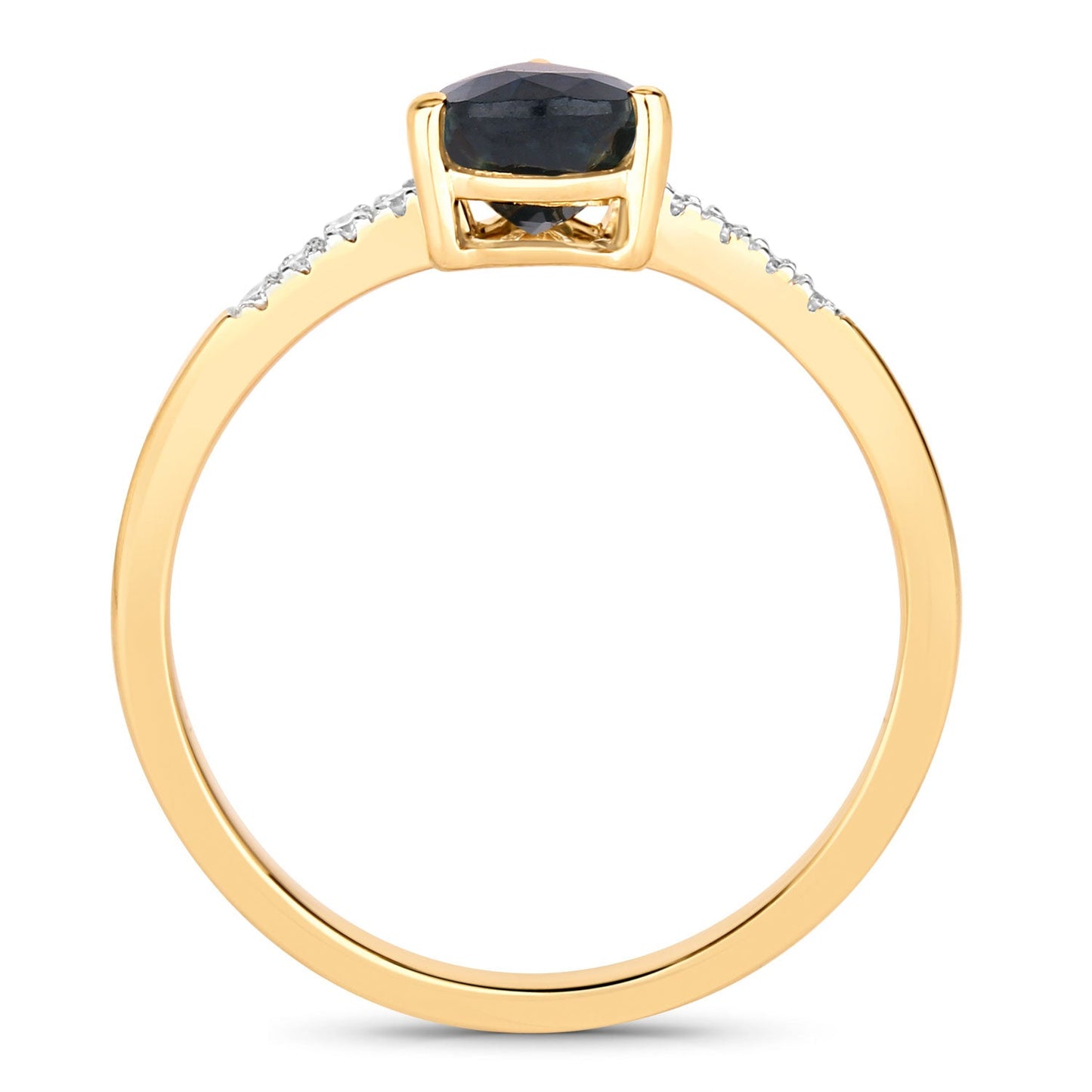 0.86ct Pear Blue Sapphire and Diamond Prong 14K Yellow Gold Teardrop Pave Band Ring