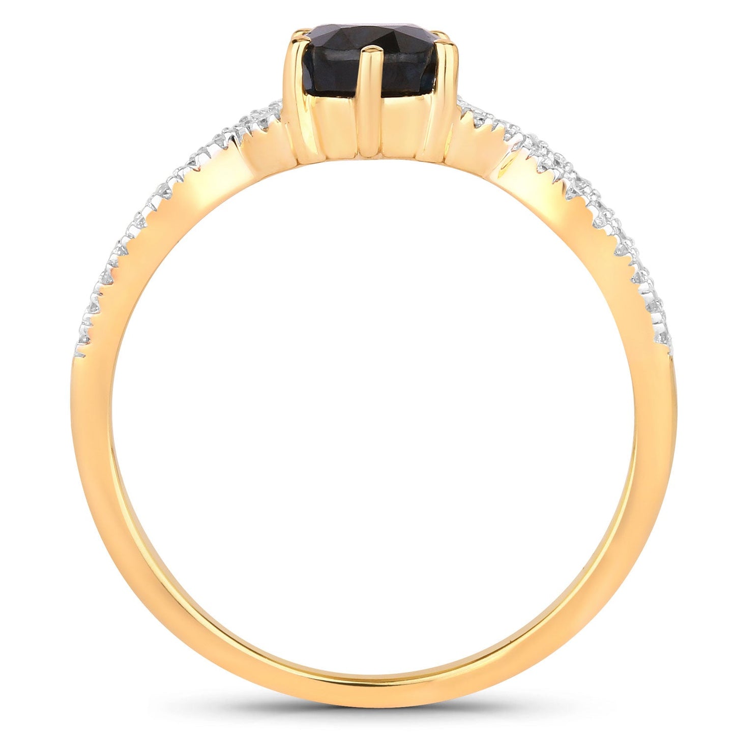 1.14ct Pear Blue Sapphire and Diamond Prong 14K Yellow Gold Crossover Engagement Ring