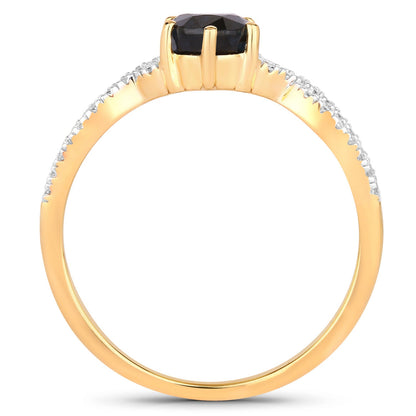 1.14ct Pear Blue Sapphire and Diamond Prong 14K Yellow Gold Crossover Engagement Ring