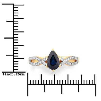 1.14ct Pear Blue Sapphire and Diamond Prong 14K Yellow Gold Crossover Engagement Ring