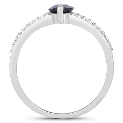 1.49ct Marquise Blue Sapphire and Diamond Prong 14K White Gold Split-Shank Band Engagement Ring