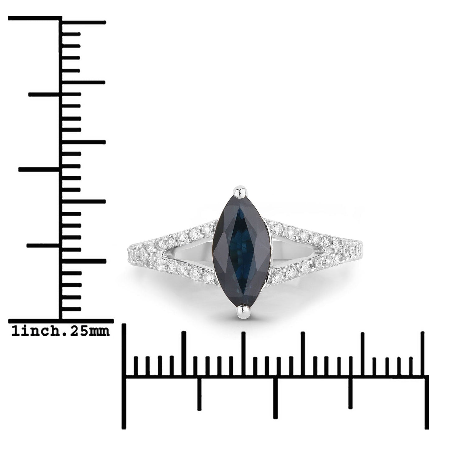 1.49ct Marquise Blue Sapphire and Diamond Prong 14K White Gold Split-Shank Band Engagement Ring