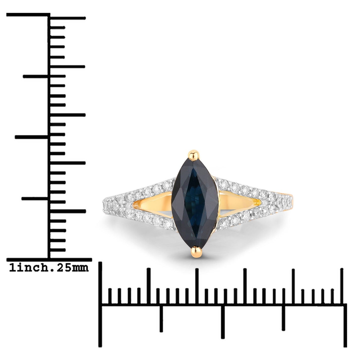 1.50ct Marquise Blue Sapphire and Diamond Prong 14K Yellow Gold Split-Shank Band Engagement Ring