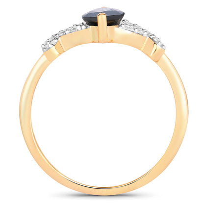 1.50ct Marquise Blue Sapphire and White Diamond Prong 14K Yellow Gold Criss-Cross Ring