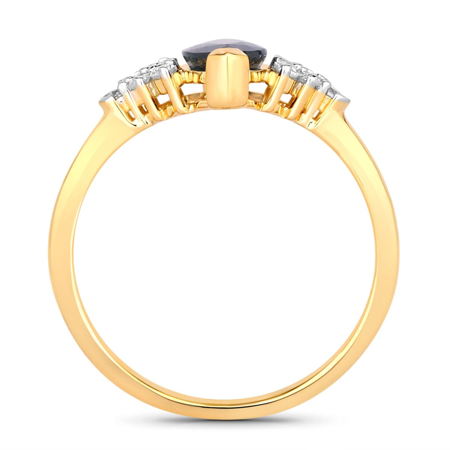 1.47ct Marquise Blue Sapphire and White Diamond Prong 14K Yellow Gold Cocktail Ring