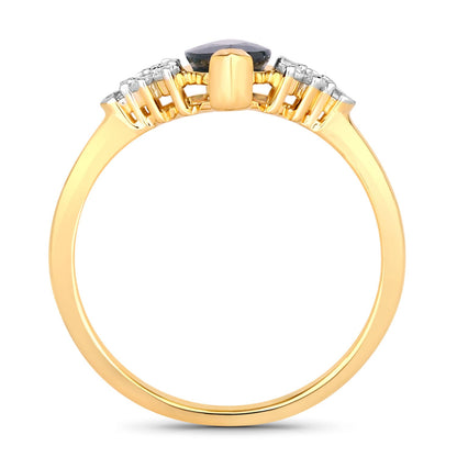 1.47ct Marquise Blue Sapphire and White Diamond Prong 14K Yellow Gold Cocktail Ring