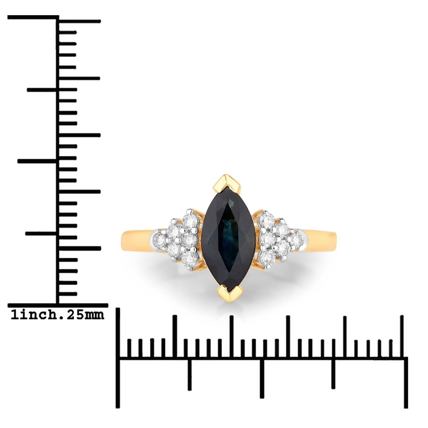 1.47ct Marquise Blue Sapphire and White Diamond Prong 14K Yellow Gold Cocktail Ring