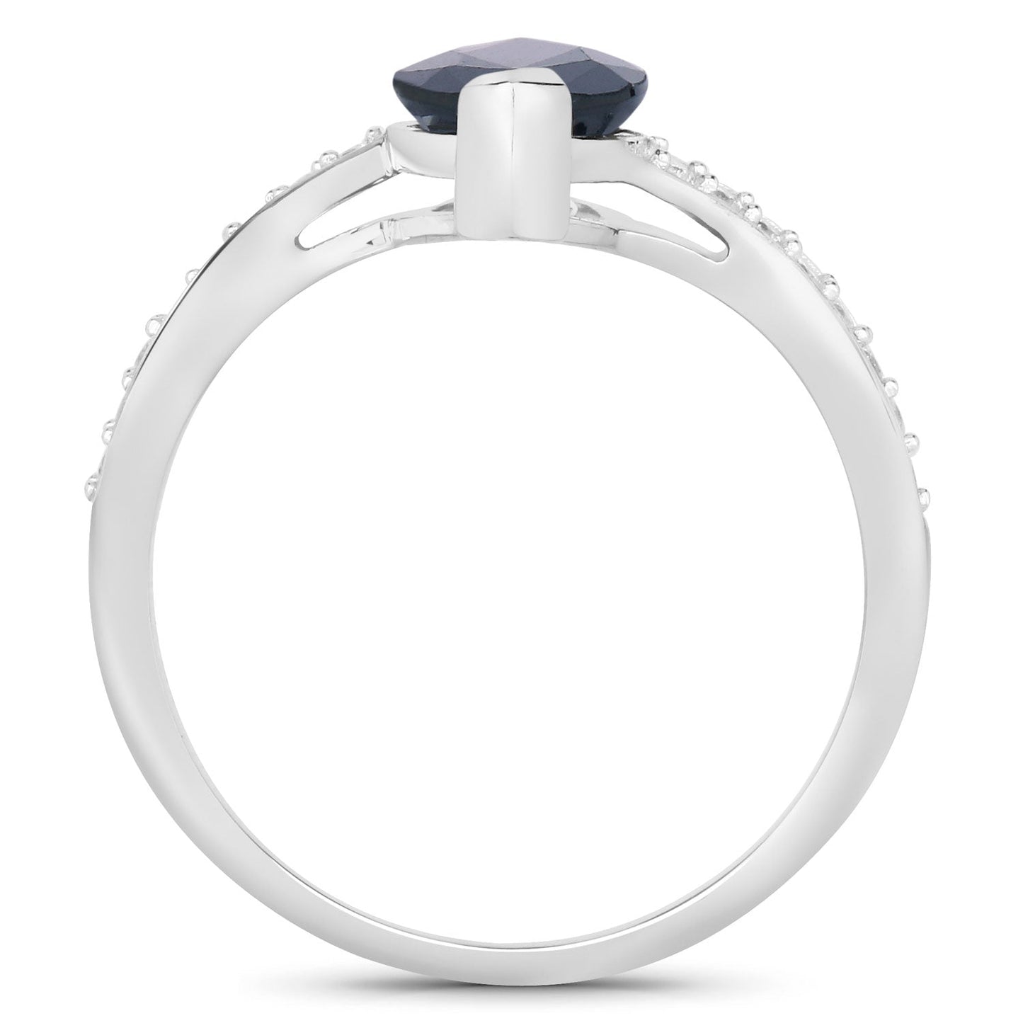 2.26ct Marquise Blue Sapphire and White Diamond Prong 14K White Gold Bypass Engagement Ring