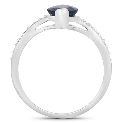 2.26ct Marquise Blue Sapphire and White Diamond Prong 14K White Gold Bypass Engagement Ring