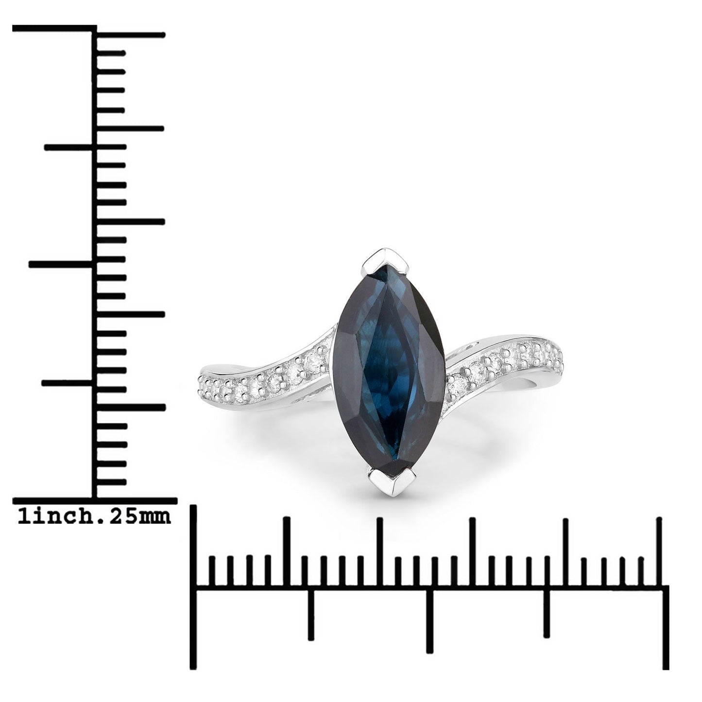 2.26ct Marquise Blue Sapphire and White Diamond Prong 14K White Gold Bypass Engagement Ring