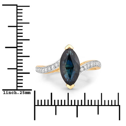 2.26ct Marquise Blue Sapphire and Diamond Prong 14K Yellow Gold Bypass Engagement Ring