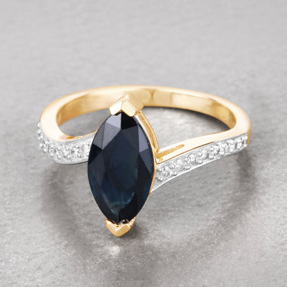 2.26ct Marquise Blue Sapphire and Diamond Prong 14K Yellow Gold Bypass Engagement Ring