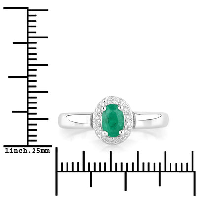 0.44 Ct Oval Green Zambian Emerald & Lab Grown Diamond Prong Silver Halo Engagement Ring