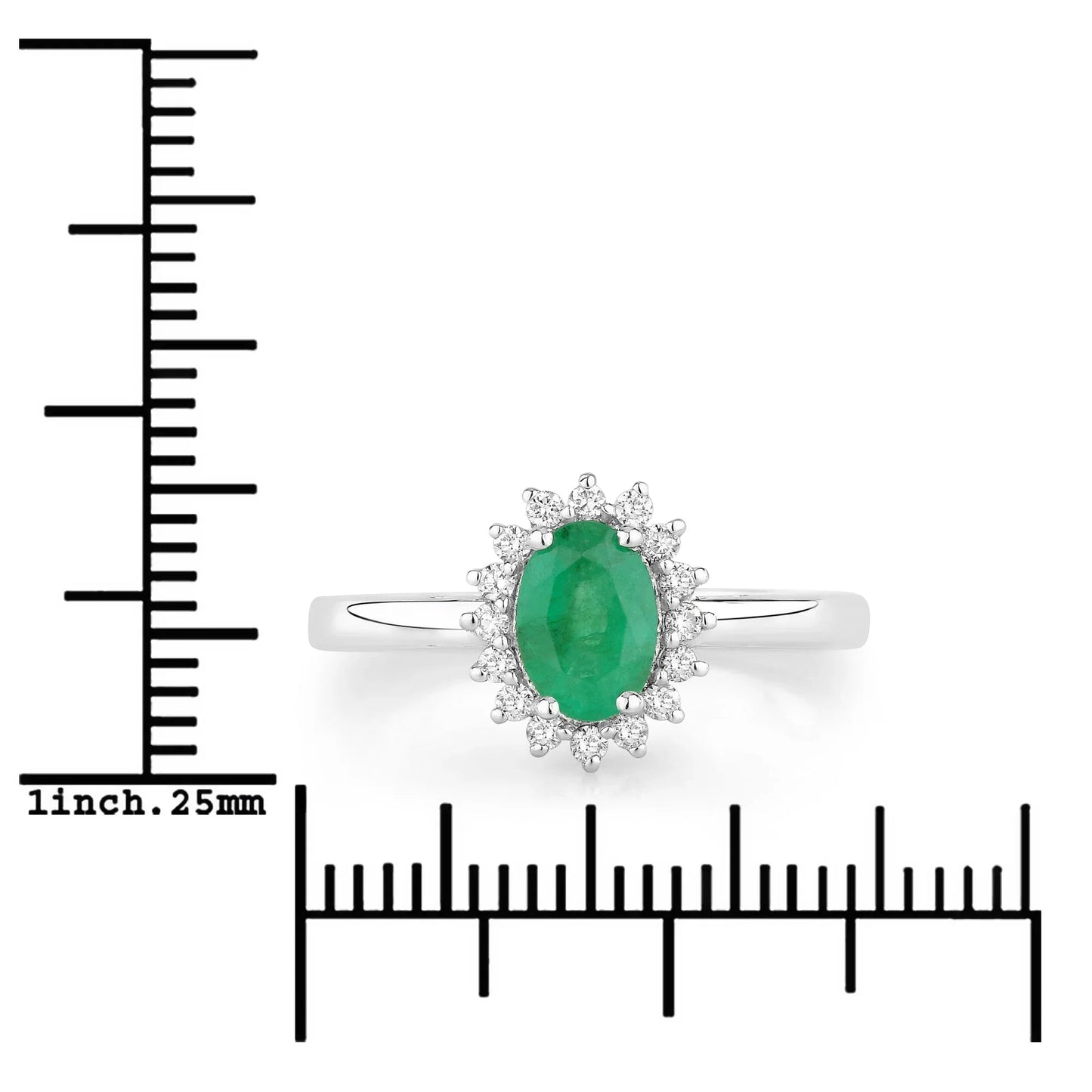 0.72 Ct Oval Green Zambian Emerald & Lab Grown Diamond Prong Silver Halo Engagement Ring
