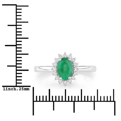 0.72 Ct Oval Green Zambian Emerald & Lab Grown Diamond Prong Silver Halo Engagement Ring