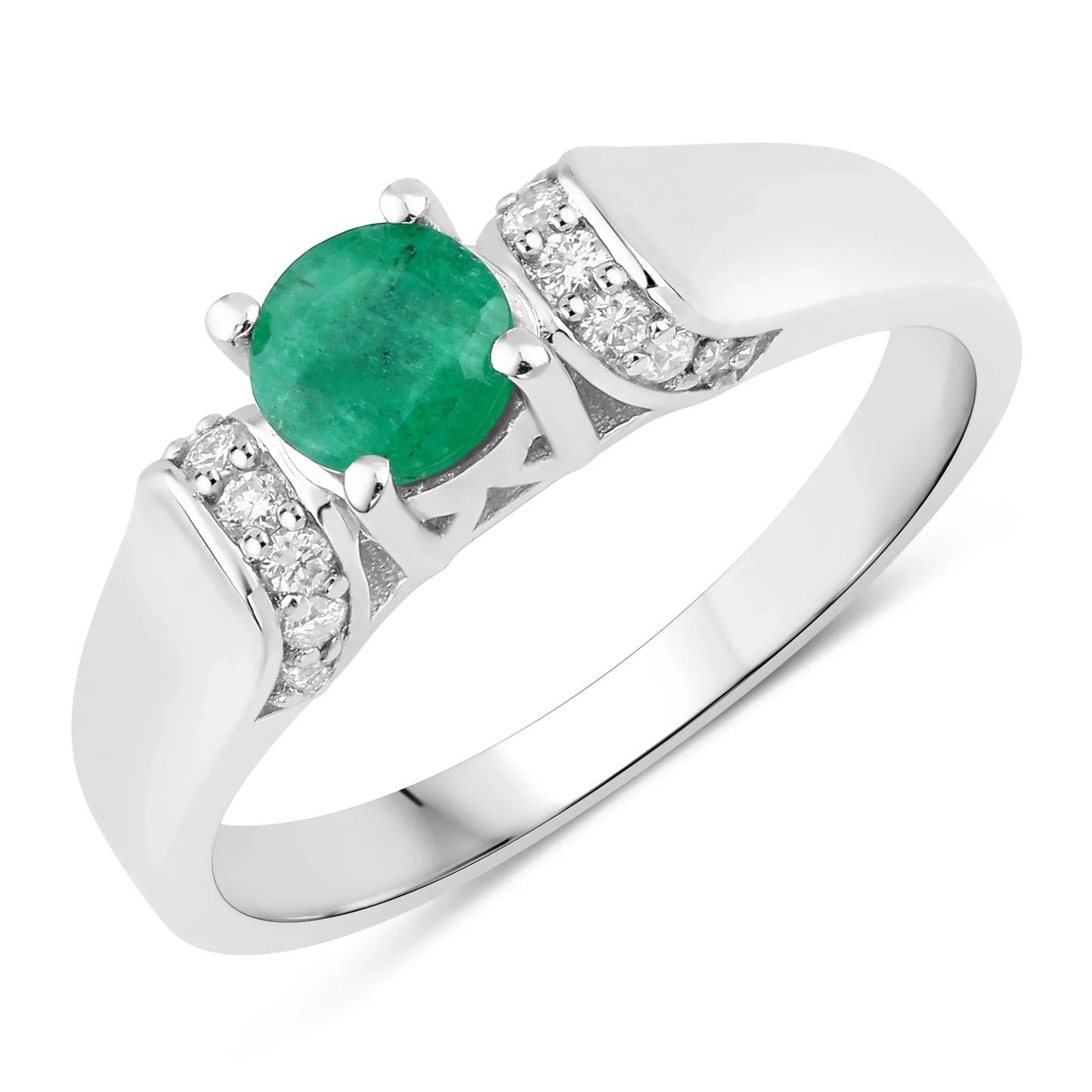 0.42 Ct Round Green Zambian Emerald & Lab Grown Diamond Prong Silver Promise Ring