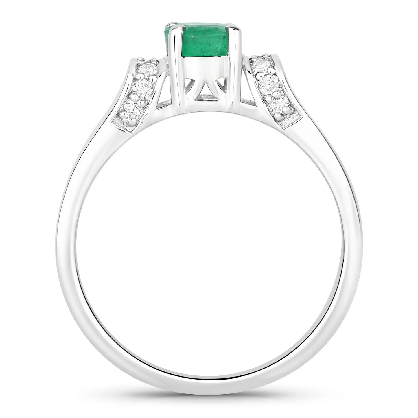 0.42 Ct Round Green Zambian Emerald & Lab Grown Diamond Prong Silver Promise Ring