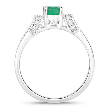 0.42 Ct Round Green Zambian Emerald & Lab Grown Diamond Prong Silver Promise Ring
