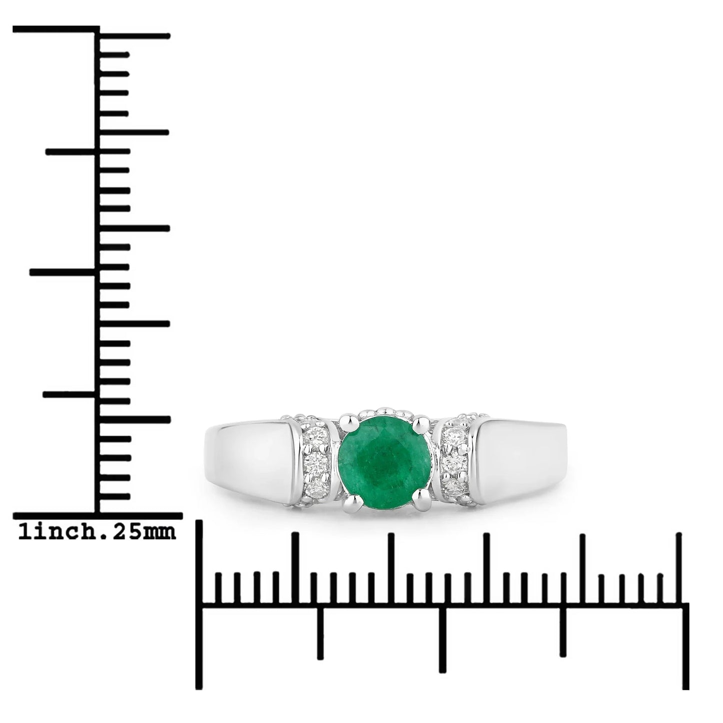 0.42 Ct Round Green Zambian Emerald & Lab Grown Diamond Prong Silver Promise Ring