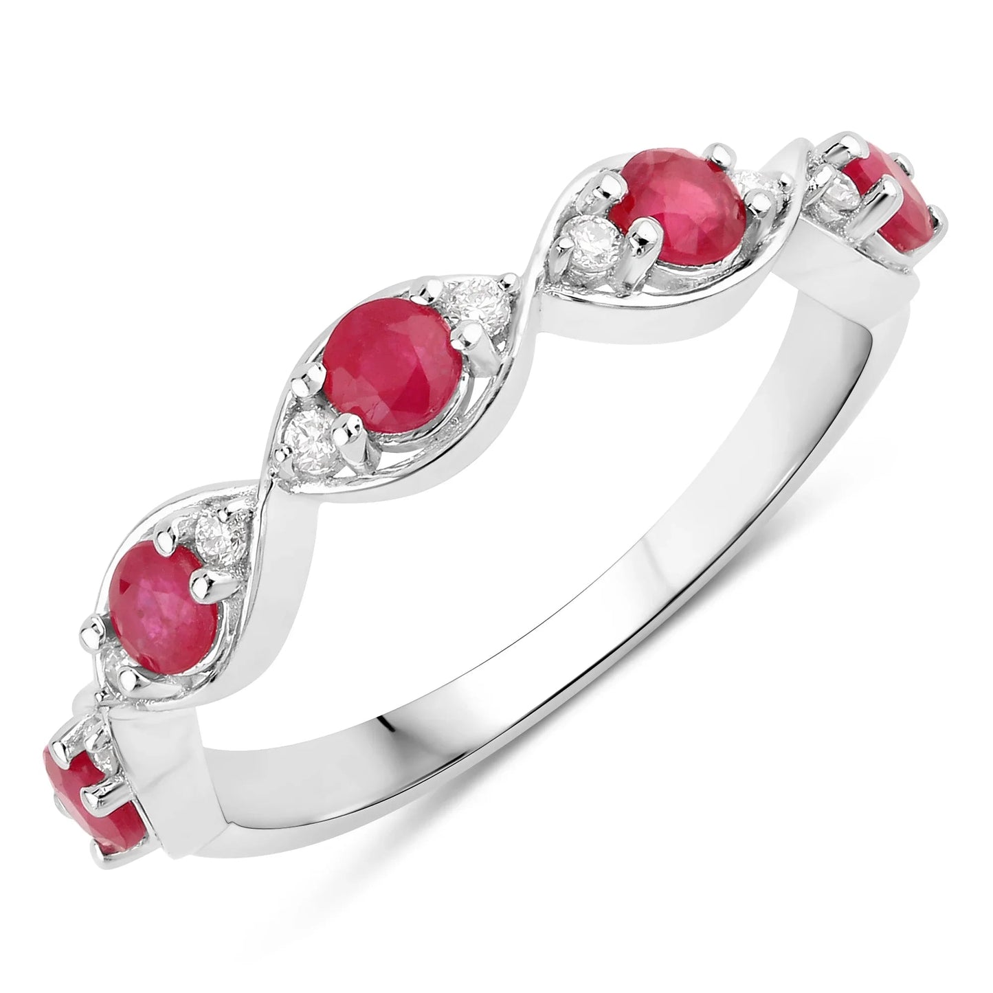 0.65 Ct Round Pink Ruby & Lab Grown Diamond Prong Silver Five Stone Infinity Band Ring