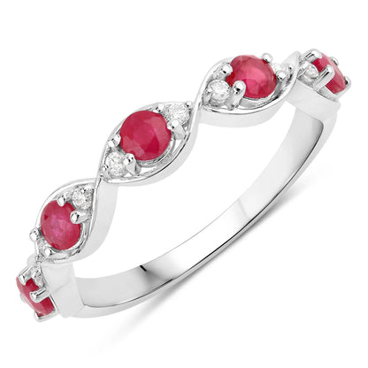 0.65 Ct Round Pink Ruby & Lab Grown Diamond Prong Silver Five Stone Infinity Band Ring