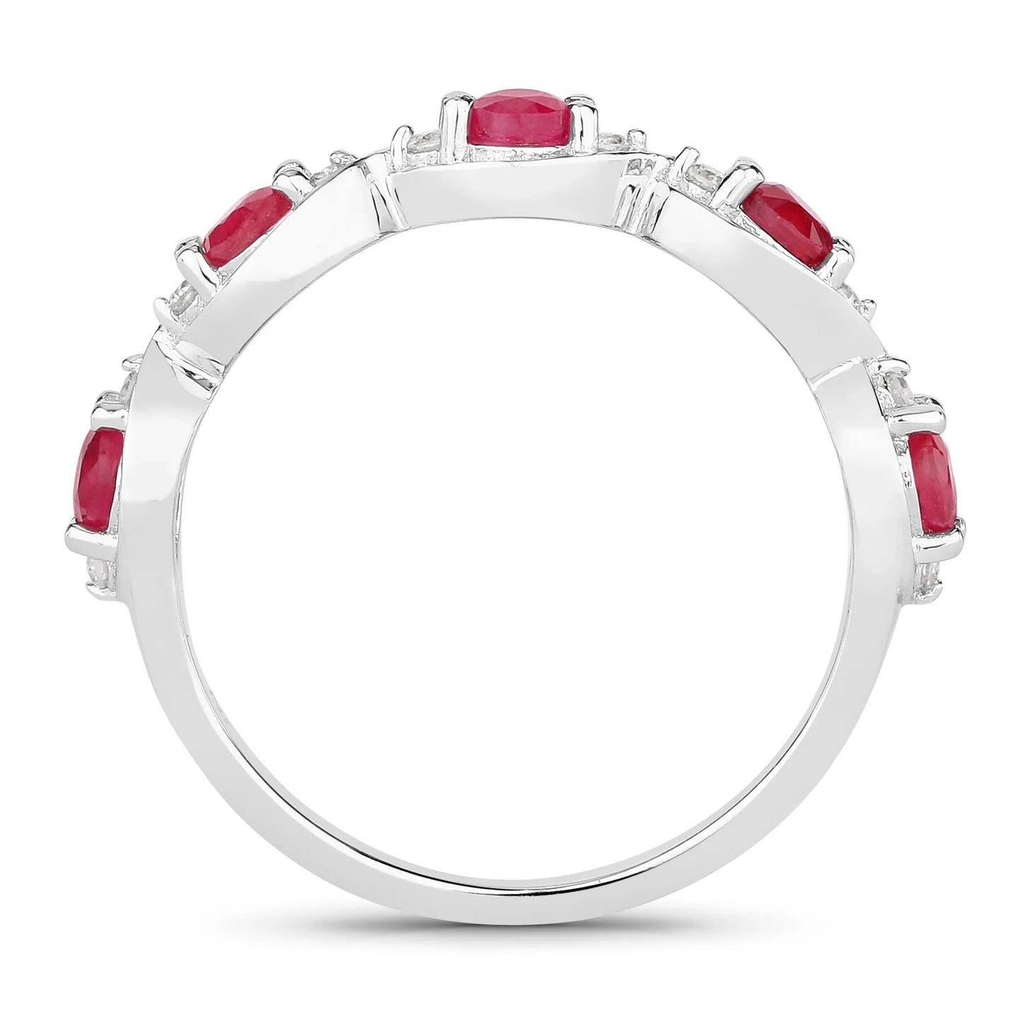 0.65 Ct Round Pink Ruby & Lab Grown Diamond Prong Silver Five Stone Infinity Band Ring
