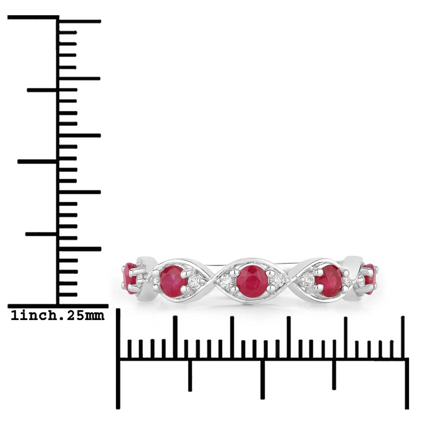 0.65 Ct Round Pink Ruby & Lab Grown Diamond Prong Silver Five Stone Infinity Band Ring