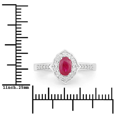 0.52 Ct Oval Pink Ruby & Lab Grown Diamond Prong Silver Halo Pave Band Ring