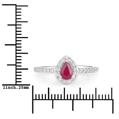 0.40 Ct Pear Pink Ruby & Lab Grown Diamond Prong Silver Halo Pave Band Ring