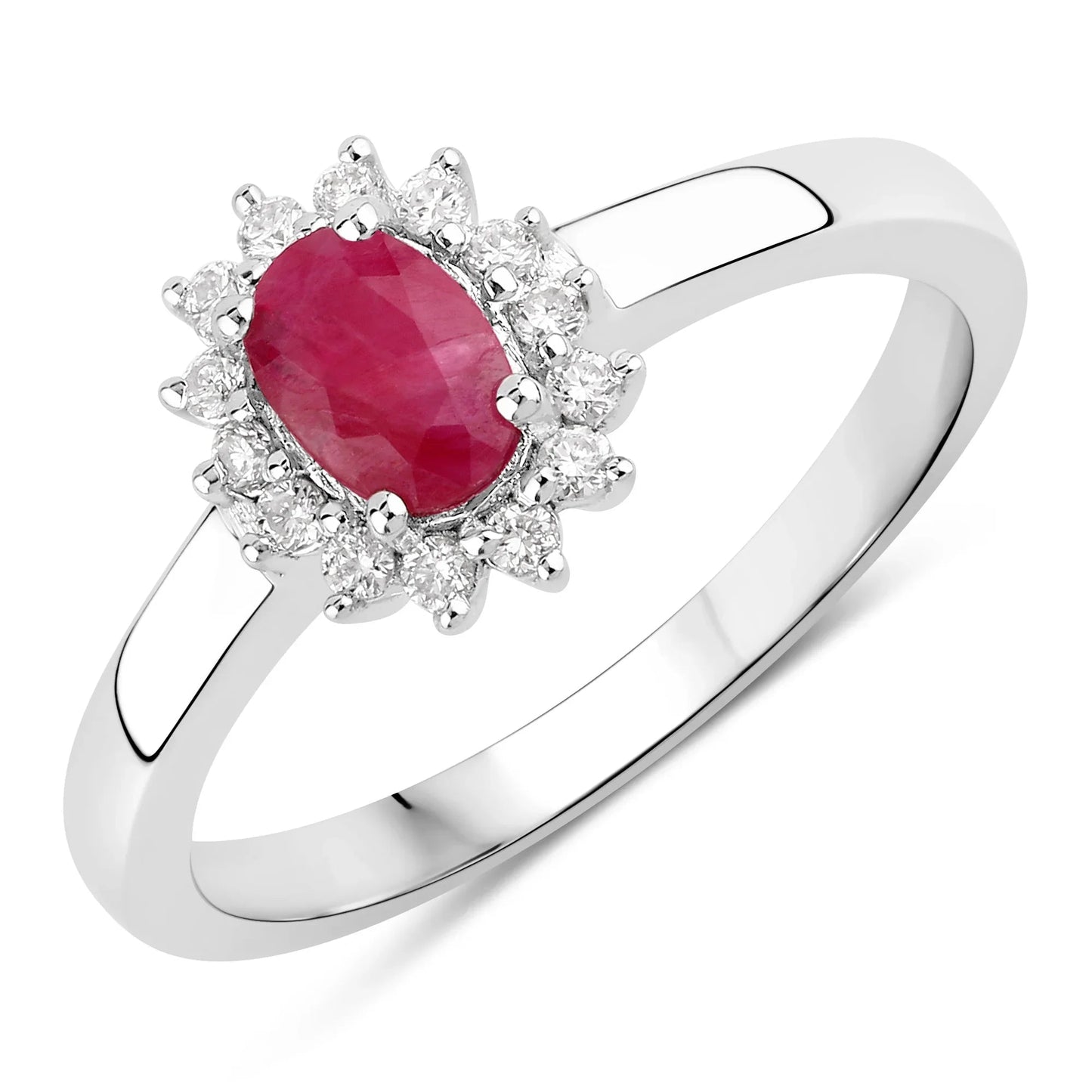 0.52 Ct Oval Pink Ruby Lab Diamond Prong Silver Halo Engagement Ring