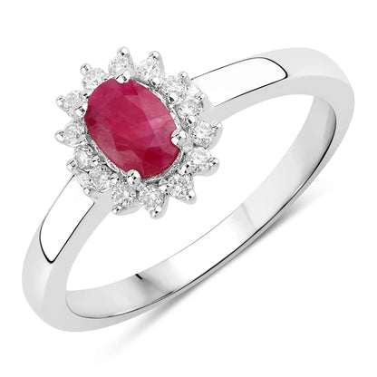 0.52 Ct Oval Pink Ruby Lab Diamond Prong Silver Halo Engagement Ring